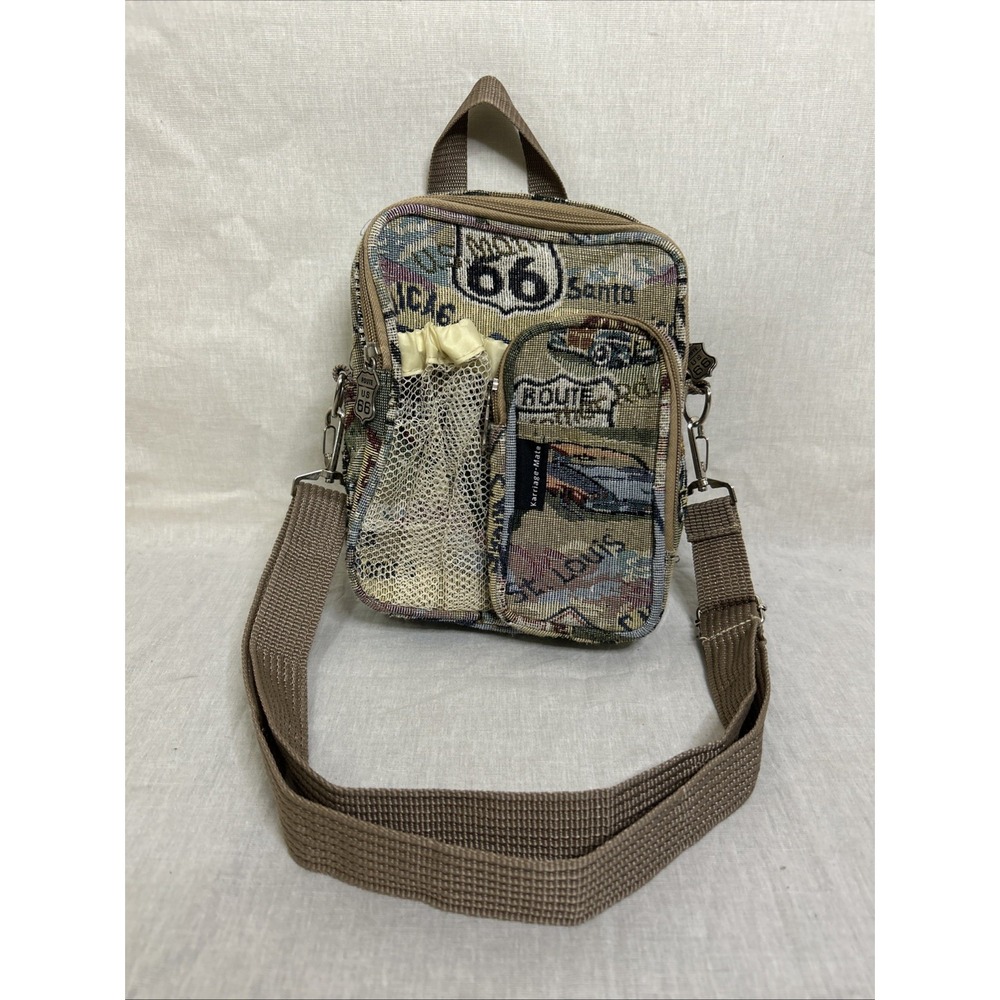Route 66 Tapestry Travel Bag Karriage Mate Purse Crossbody Shoulder Zip Close